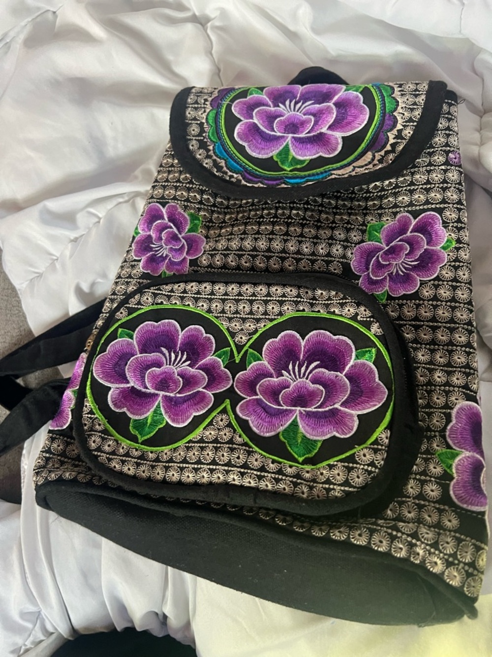 Embroidered Purple Floral Backpack